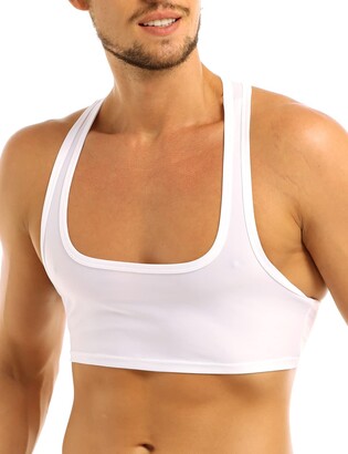 Freebily Men's Sexy Sleeveless Y Back Muscle Half Tank Top Vest Sports  Fitness T-Shirts Crop Tops Black L - ShopStyle Shirts