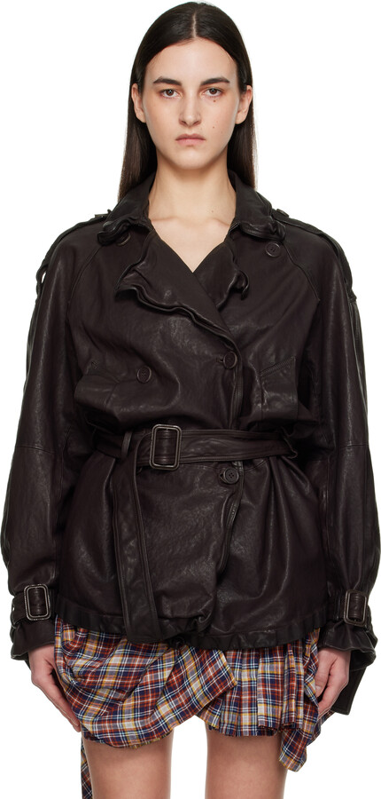 Acne Studios Brown Belted Leather Jacket