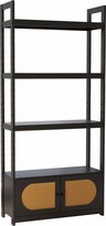 Thumbnail for your product : IGEMAN Black Woven Cane 4-Tier Bookcase Storage Rack Wood Bookshelf with 2 Doors