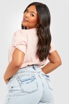 Thumbnail for your product : boohoo Plus Ruched Knot Puff Sleeve T-Shirt