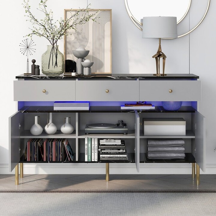 Aracari LED Dresser with 3 Drawers and 3 Marble Top Storage