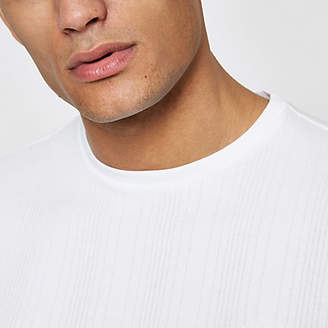 River Island White ribbed muscle fit embroidered T-shirt
