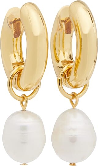 UEUC Classical Crystal Freshwater Pearl Dangle Earrings 14K Gold Plated Sterling Silver Cuff Earrings Huggie Stud 