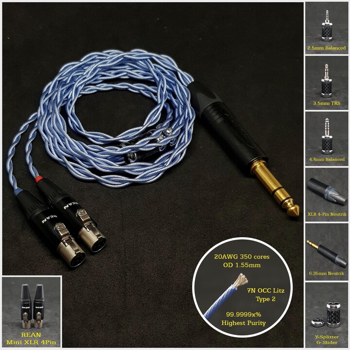 Cable For Audeze Lcd2/3/4 Silver Plated Copper 7N Occ Litz - Custom Length Connectors 4-Pin Xlr Balanced/2.5mm/4.4mm/3.5mm/6.3mm
