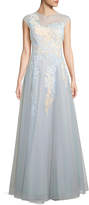Thumbnail for your product : Rickie Freeman For Teri Jon Illusion Short-Sleeve Lace Gown