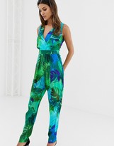 Thumbnail for your product : Closet London Closet Green Floral Cross Over Jumpsuit