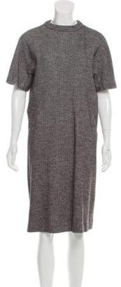 Tomas Maier Short Sleeve Wool-Blend Herringbone Dress Grey Short Sleeve Wool-Blend Herringbone Dress