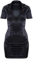 Thumbnail for your product : PrettyLittleThing Black Satin Collar Detail Ruched Bodycon Dress