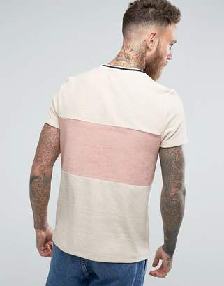 ASOS T-Shirt In Towelling With Cut And Sew Body Panel And Tipping In Beige