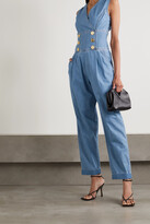 Thumbnail for your product : Balmain Button-embellished Denim Jumpsuit - Blue - FR34