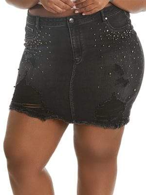 Anthony Logistics For Men LA LA Plus Destructed Faux Pearl Denim Mini Skirt