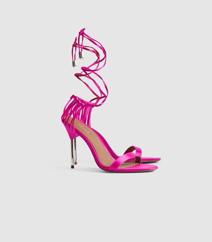bright pink lace up heels