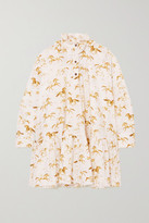 Thumbnail for your product : Ganni Net Sustain Printed Organic Cotton-poplin Mini Dress - White