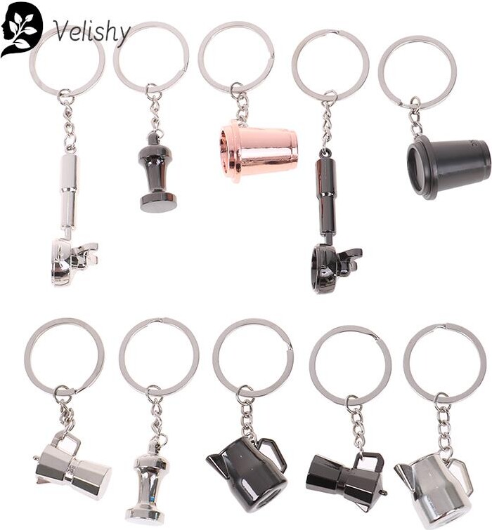 Velishy Creative Coffee Keychain Coffee Handle Keyring Portable Coffee Machine Pitcher Keyring Portable Coffeeware Accessories Gift