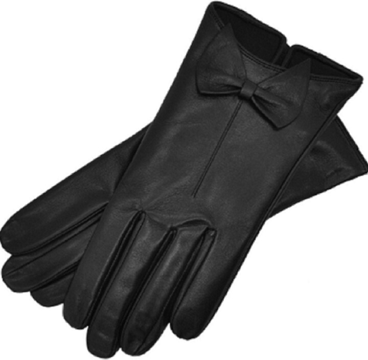 GSG New Ladies Real Goat Nappa Leather Gloves with Bow Knot Size 7 BLACK 