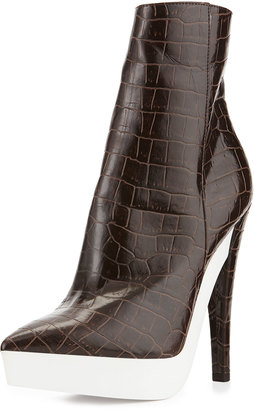 Stella McCartney Croc-Embossed Faux-Leather Bootie, Brown