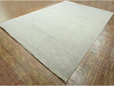 Hokku Designs 10'x14' Ivory Modern Grass Design Hand Knotted Wool and Silk Oriental Rug 70969ECBC6B349899E9E8E2D8DF0F893