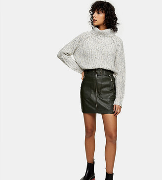 Topshop Petite faux leather motorcycle skirt in khaki ShopStyle
