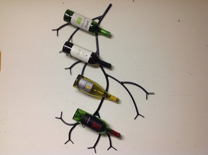 Branch Shaped Metal Wine Rack Holds 4 Bottles, Twig Style Original One Of A Kind