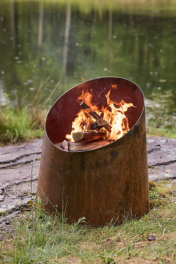 Weathering Steel Angled Cylinder Fire Pit at Terrain