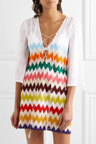 Thumbnail for your product : Missoni Mare Lace-up Crochet-knit Mini Dress - White