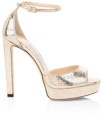 Jimmy Choo Pattie Lizard-Embossed Metallic Leather Platform Sandals Jimmy Choo Pattie Lizard-Embossed Metallic Leather Platform Sandals