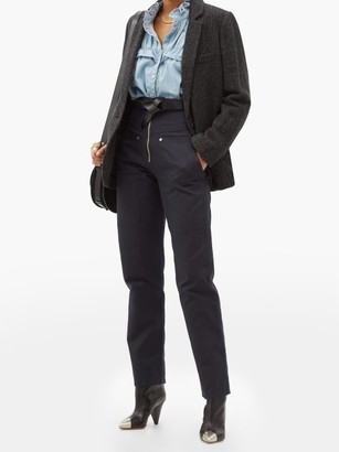 Etoile Isabel Marant Phil High-rise Cotton-blend Tapered-leg Trousers - Navy