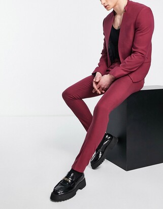 ASOS DESIGN skinny single pleat suit pants in burgundy