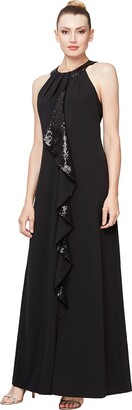 SL Fashions Women's Jewel Neck Drape Front Dress