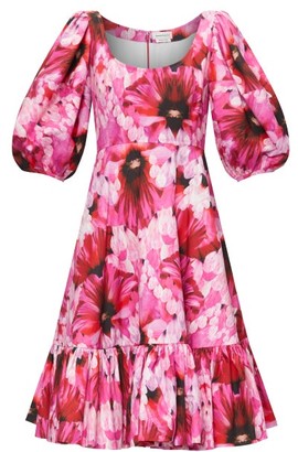 Alexander McQueen Puff-sleeved Floral-print Poplin Dress - Pink Multi