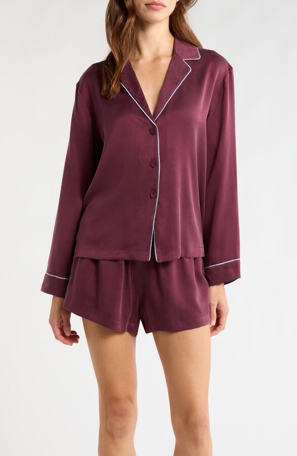 Lunya Piped Washable Silk Button-Up Short Pajamas