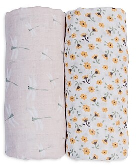 Lulujo Floral and Dragon Fly Printed Cotton Muslin Blankets, Pack of 2 - Baby