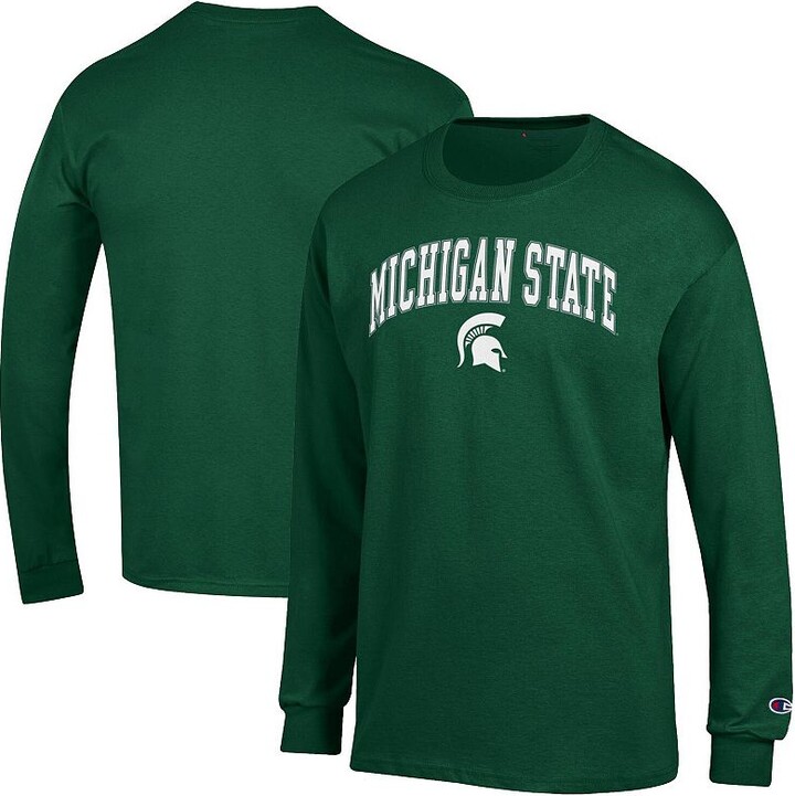 Men's Champion Green Michigan State Spartans Arch Over Logo 2-Hit Long Sleeve T-Shirt