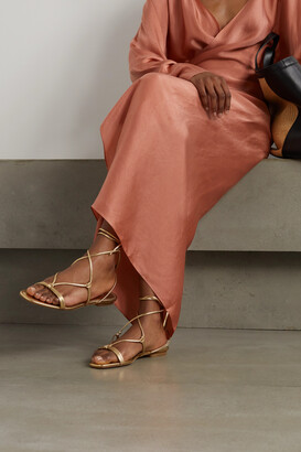 Aquazzura Esvedra Lace-up Metallic Leather Sandals - Gold