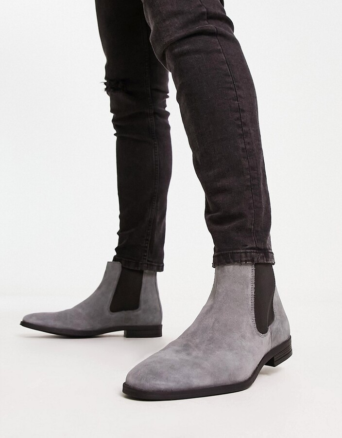 ASOS DESIGN chelsea boots in gray suede black - ShopStyle