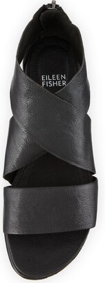 Eileen Fisher Sport Wide-Strap Leather Sandals, Black