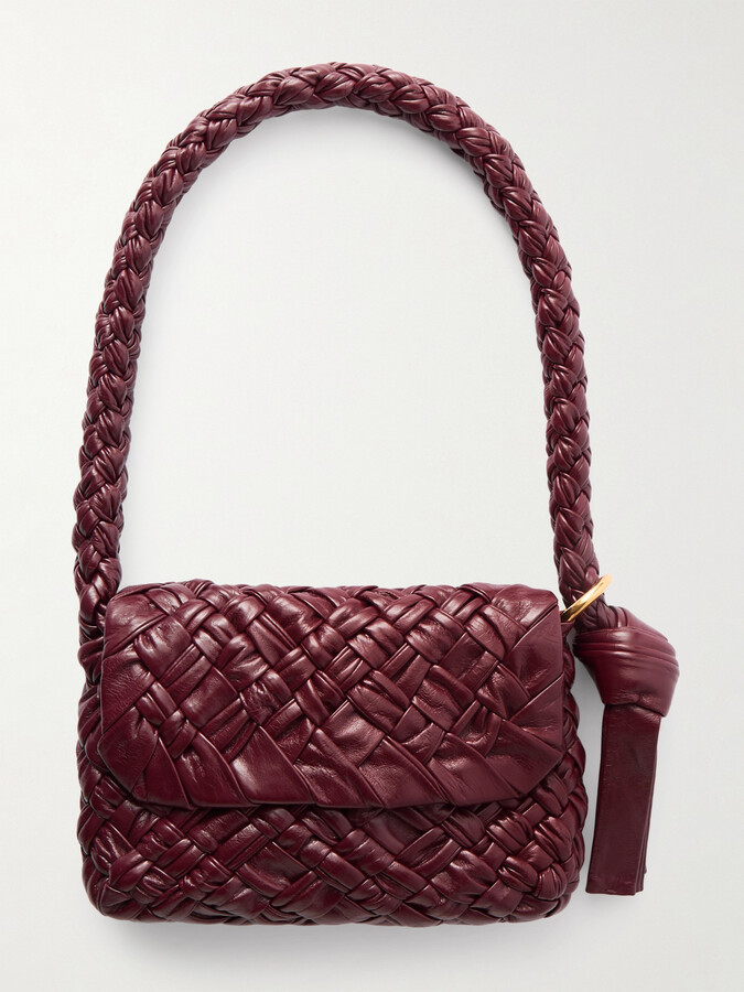 Bottega Veneta Kalimero Città Small Gathered Intrecciato Leather Shoulder Bag - Burgundy