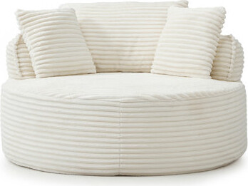 George Oliver Round Chair Modern Accent Corduroy Comfy Deep Seat Boneless Foam Floor Single Circle Chaise Sofa Chair With 3 Pillows For Living Room Bedroom Office