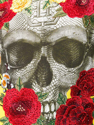 Philipp Plein embellished floral skull T-shirt
