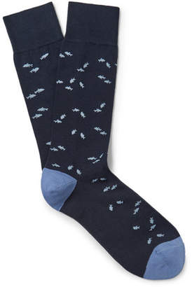 Paul Smith Shark-Patterned Stretch Cotton-Blend Socks - Men - Storm blue