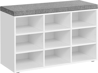 Red Barrel Studio Shoe Bench Storage Bench With Padded Seat Entryway Bench With 9 Compartments For Bedroom 11.9 X 30.9 X 18.9 Inches Cloud White And Dove Gray