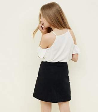 New Look Girls Black Button Front Denim Skirt