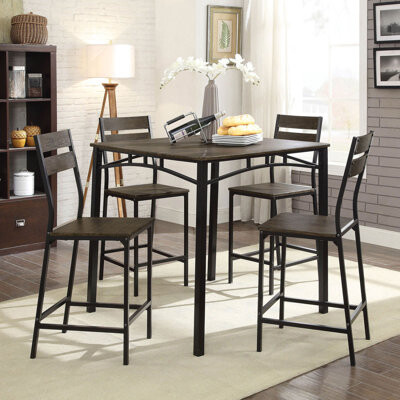 Latitude Run Dining Room Industrial Style Antique Brown 5Pc Dining Set Counter Height Table 4X High Chairs Metal