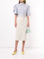 Thumbnail for your product : pushBUTTON Double-Waistband Pinstriped Midi Skirt