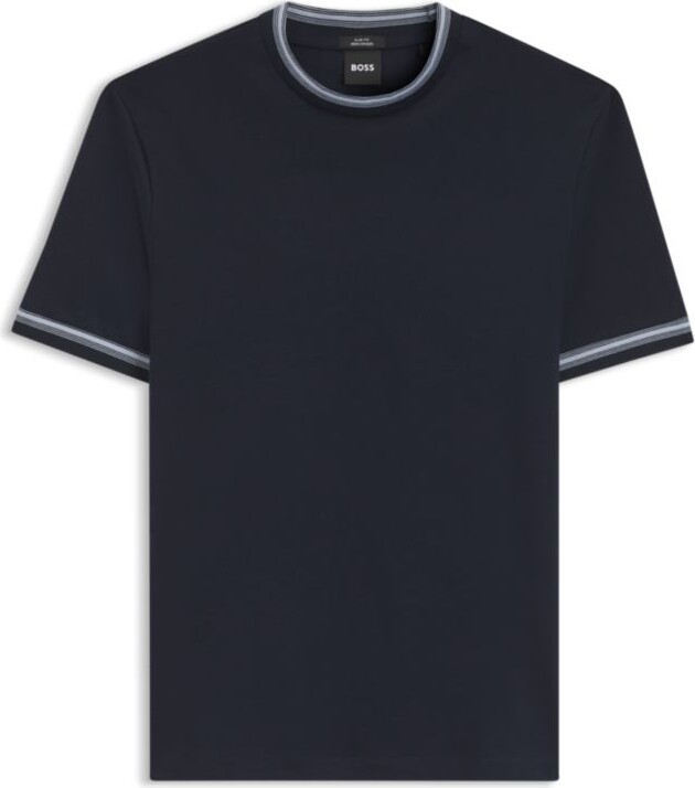 HUGO BOSS Contrast-tipping slim-fit T-shirt in mercerised cotton
