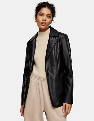 Topshop faux leather blazer in black - ShopStyle