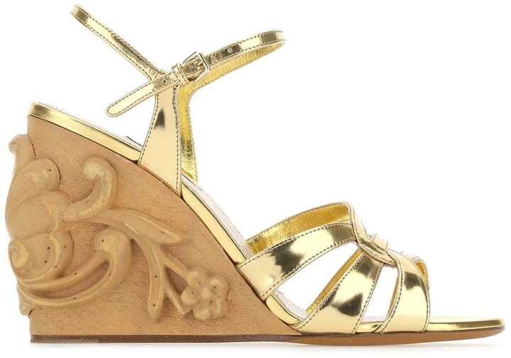 gold leather wedge sandals