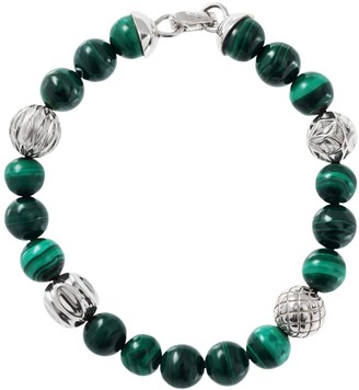 Silver Spheres & Malachite Beads In Cactus Motif Bracelet