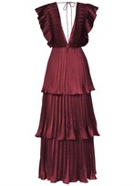 Thumbnail for your product : True Decadence True Burgundy Satin Pleated Tiered Midaxi Dress