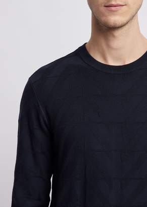 Emporio Armani Crew-Neck Sweater In Jacquard Knit With Geometric Inlay